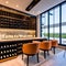 A stylish wine tasting room with a glass-enclosed wine cellar, a tasting table, and leather armchairs5, Generative AI