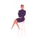 Stylish woman in elegant dress sitting on bar chair vector flat illustration. Trendy business female in glasses and