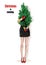 Stylish woman holding New Year tree. Female legs in red shoes. Winter look.