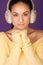 Stylish woman in winter ear muffs