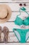 Stylish women turquoise bikini set.