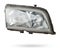 Stylish xenon headlight of a German car - optical equipment with a lamp inside on a white isolated background. Spare part for auto