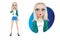 Stylish young woman in shorts and a green jacket. Beautiful cartoon character modern. Pose- Stunned