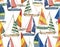 Stylished Marine nautical hand drawn Sail boat seamless vector pattern, vector, Colourful summer illustrator
