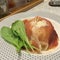 Stylist food, fusion homemade creamy bacon carbonara spaghetti with parma ham and fresh spinach