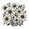 Stylistic Black And White Drawings Of Bouquet Flowers