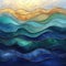 Stylistic textured ocean waves in blue and gold.