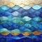Stylistic textured ocean waves in blue and gold.