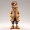 Stylized 3d Cartoon Character Of A Boy With Glasses And Brown Coat