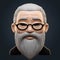 stylized 3D emoji of a wise old man with a white beard and black glasses