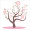 Stylized, abstract spring tree. Flowers on the branches, flowers on the tree. Sakura blossom, pink beautiful flowers, flowering