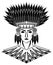 Stylized American Indian, pre-Columbian civilization, black and white, isolated.