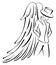 Stylized angel with hat, man, wings, black and white, isolated.