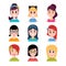 Stylized beautiful young girls and women. Female characters. Avatars in cartoon flat style