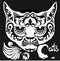 Stylized black and white patterned head cat