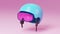 Stylized blue skiing helmet and pink googgles. 3D graphic. Winter break.