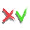 Stylized check mark icons with shadow. Red and green color. Vector illustration