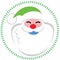 Stylized Christmas Santa in a green cap dashed circle border