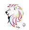 Stylized colorful lion head silhouette logo