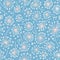 Stylized dandelions seamless pattern with white lines on pastel blue background. Minimal flat  illustration in doodle style for