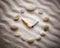 Stylized dial clock for shells on the sand for concentration and relaxation for harmony and balance in pure simplicity