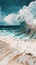 Stylized digital artwork of a crashing wave on the beach