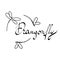 Stylized dragonflies, hand-drawn doodle. Logo. Hand-drawn inscription. Vector. Single line drawing. Black and white