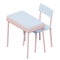 Stylized elementary school desk and chair, 3d rendering.