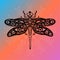 Stylized ethnic dragonfly with swirly wings design and human eyes on its wings on bright gradient background Totem animal spirit H