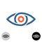Stylized eye logo. Chain segments or drops around apple of eye.