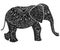 Stylized fantasy patterned elephant. Hand drawn illustration