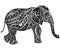 Stylized fantasy patterned elephant. Hand drawn illustration