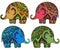 Stylized fantasy patterned elephants in Indian style.