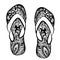 Stylized fantasy patterned pair of flip flops