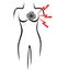 Stylized female body with heart attack symbol