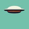 Stylized flying saucer in the sky. Ufo flat illustration. Spaceship in the blue sky. Digital illustration. AI-generated