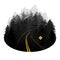 Stylized forest road vector illustration with mountains in the h