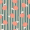 Stylized fruit seamless pattern with random located mandarin elements. Pink colored food shapes on grey striped background