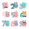 Stylized Funky Animals Standing Next To Digits Sticker Set