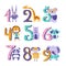 Stylized Funky Animals Standing Next To Digits Sticker Set