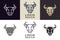 Stylized geometric Bull head illustration. Vector icon tribal design in 6 different styles