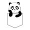 Stylized Giant panda full body drawing. Simple panda bear icon or logo design. Black and white vector illustration.