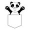 Stylized Giant panda full body drawing. Simple panda bear icon or logo design. Black and white vector illustration.