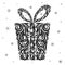 Stylized gift drawn by a black line in the form of an ornament. Christmas. New Year