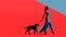 Stylized Glamour: Woman Walking Dog Against Red And Blue