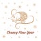 Stylized gold mouse from the elements of ornament. Snowflakes and inscription Cheesy New Year.