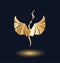 Stylized golden flying Dragon breathing fire icon