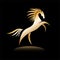 Stylized golden horse image on black background. Equine silhouette standing on its hind legs