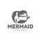 Stylized graphic logo template with long haired mermaid turned profile