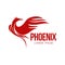 Stylized graphic phoenix bird resurrecting in flame logo template